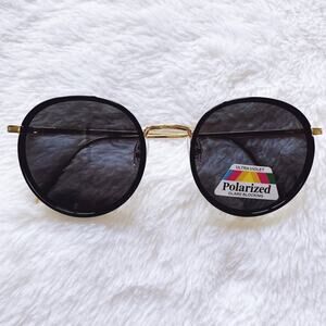 Debra Black w/ Gold Rim Round Sunglasses